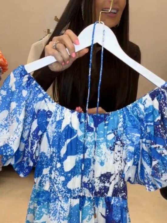 Cobalt Blue Floral On or Off-Shoulder Maxi Dress - Picture 7 of 7